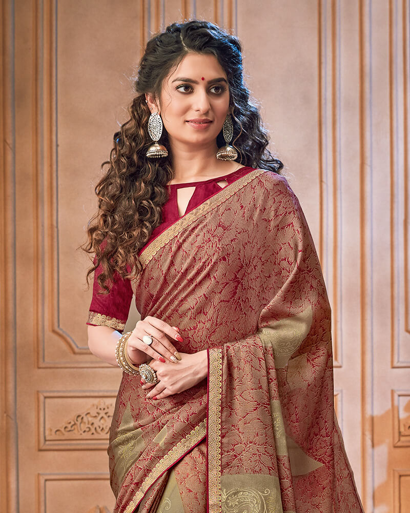 Vishal Prints Rani Chiffon Saree With Foil Print And Jari Border