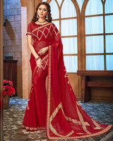 Vishal Prints Maroon Georgette Saree With Foil Print And Jari Border