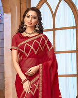 Vishal Prints Maroon Georgette Saree With Foil Print And Jari Border
