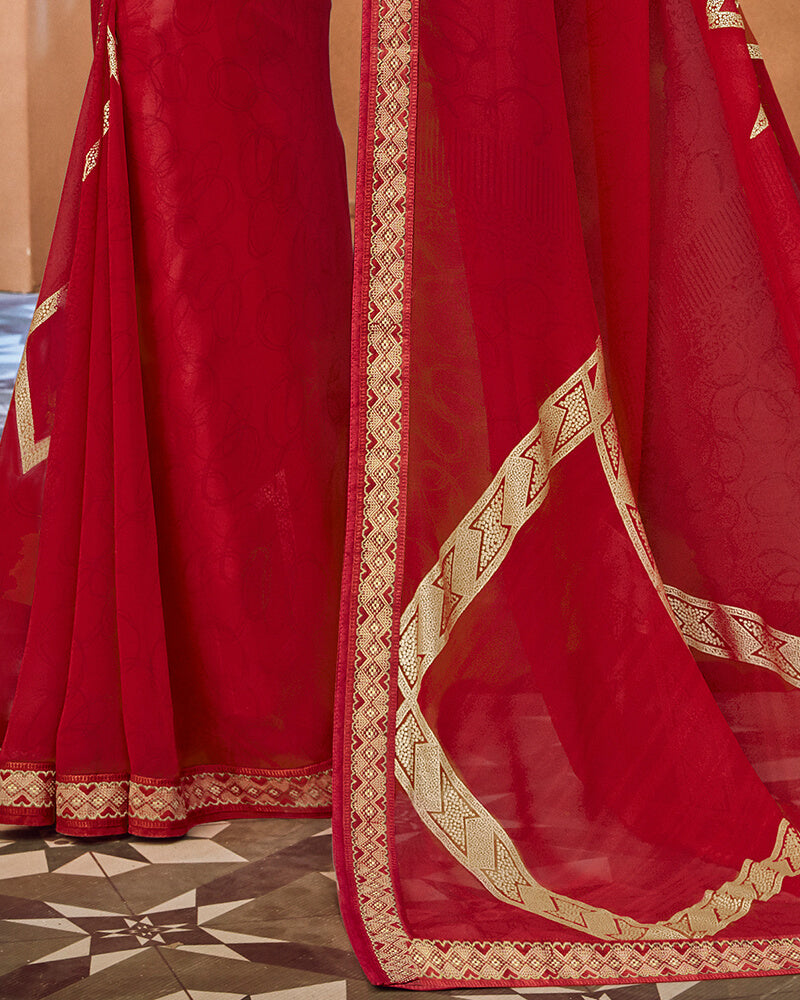 Vishal Prints Maroon Georgette Saree With Foil Print And Jari Border