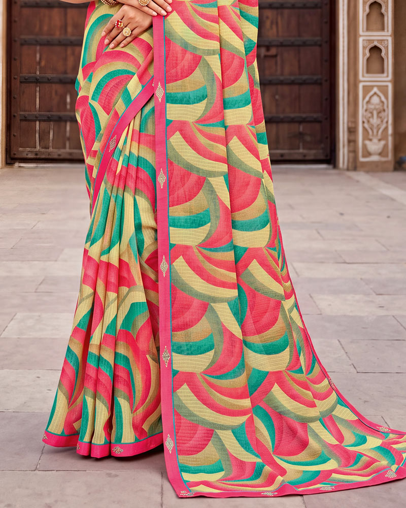 Vishal Prints Multicolor Printed Chiffon Saree With Fancy Border