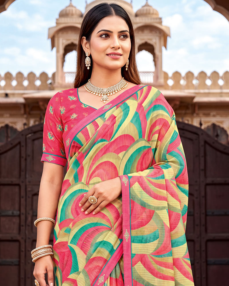 Vishal Prints Multicolor Printed Chiffon Saree With Fancy Border