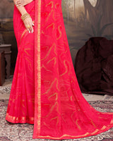Vishal Prints Red Pink Georgette Saree With Foil Print And Fancy Border