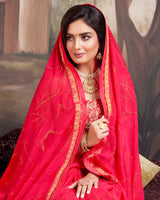 Vishal Prints Red Pink Georgette Saree With Foil Print And Fancy Border