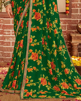 Vishal Prints Bottle Green Printed Georgette Saree With Fancy Border