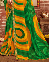 Vishal Prints Green Printed Georgette Saree With Fancy Border