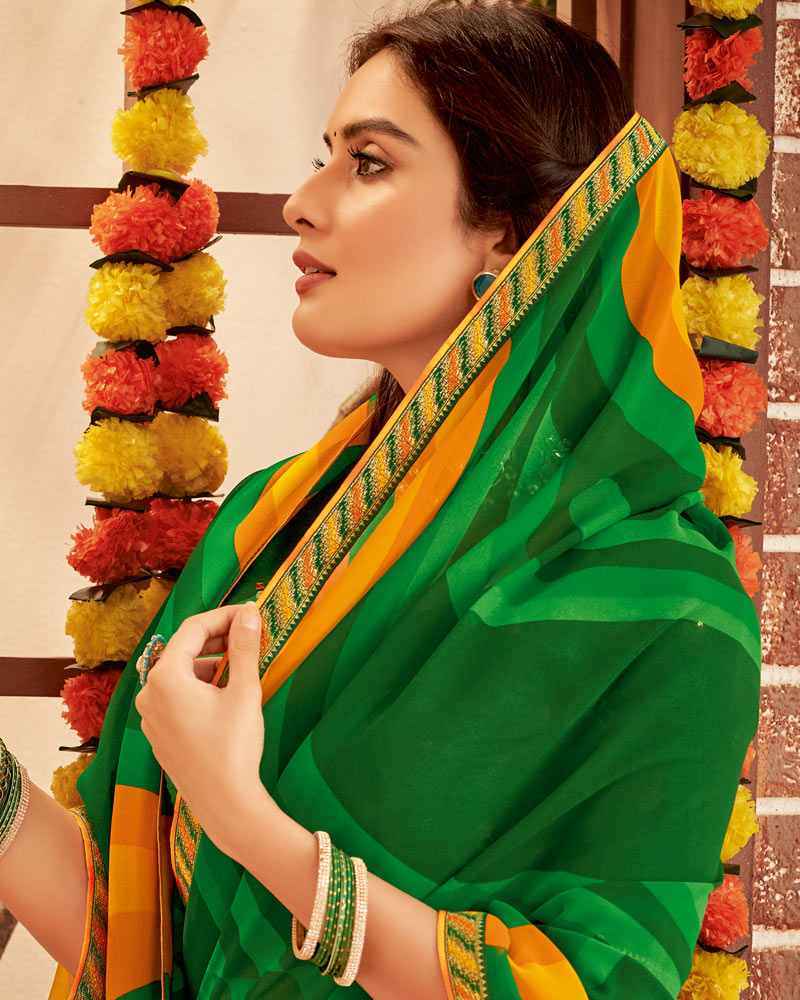 Vishal Prints Green Printed Georgette Saree With Fancy Border