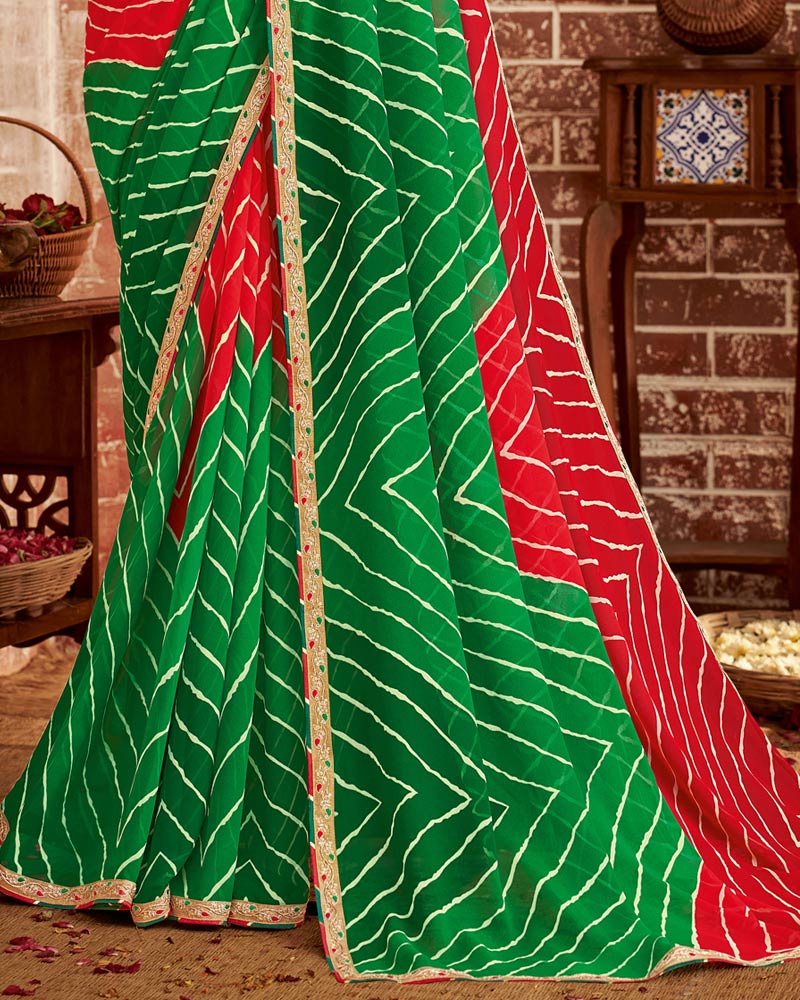 Vishal Prints Cherry Red Printed Georgette Saree With Fancy Border