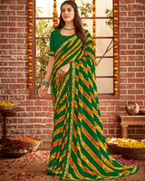 Vishal Prints Dark Green Printed Georgette Saree With Fancy Border