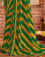 Vishal Prints Dark Green Printed Georgette Saree With Fancy Border