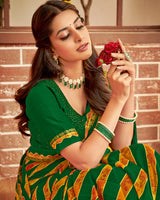 Vishal Prints Dark Green Printed Georgette Saree With Fancy Border