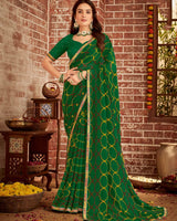 Vishal Prints Dark Green Printed Georgette Saree With Fancy Border