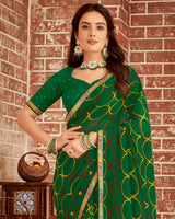 Vishal Prints Dark Green Printed Georgette Saree With Fancy Border