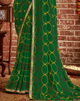 Vishal Prints Dark Green Printed Georgette Saree With Fancy Border