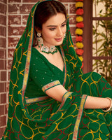 Vishal Prints Dark Green Printed Georgette Saree With Fancy Border