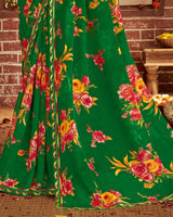 Vishal Prints Dark Green Printed Georgette Saree With Fancy Border