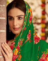 Vishal Prints Dark Green Printed Georgette Saree With Fancy Border