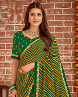 Vishal Prints Dark Green Printed Georgette Saree With Fancy Border