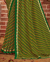 Vishal Prints Dark Green Printed Georgette Saree With Fancy Border