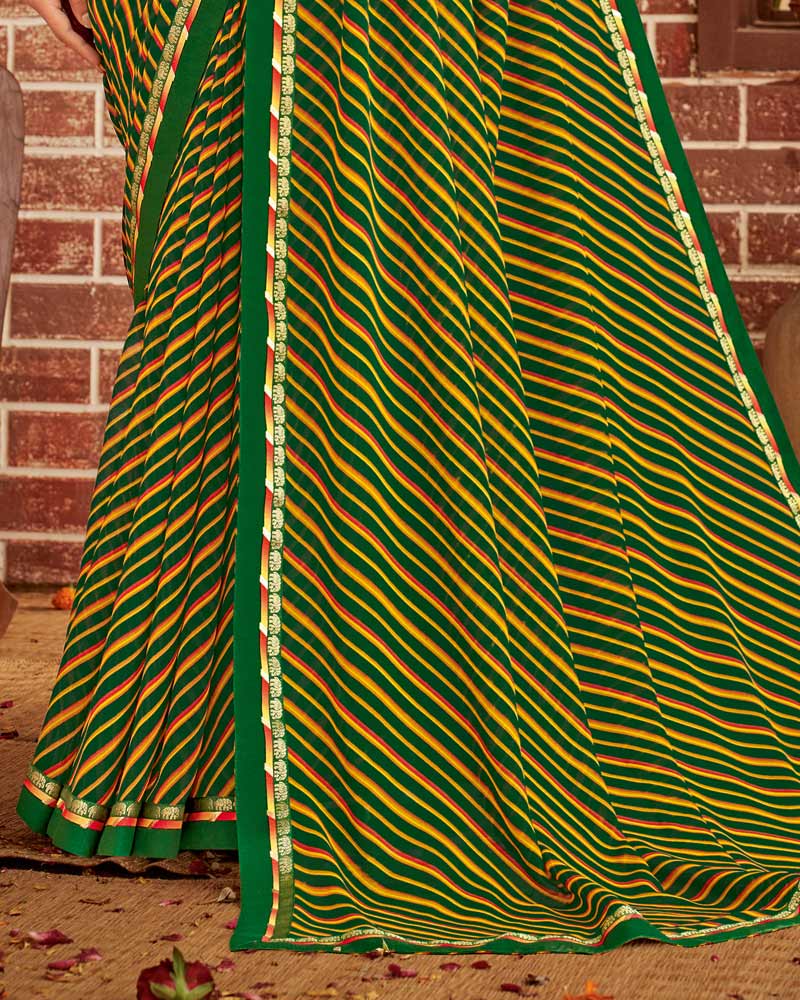 Vishal Prints Dark Green Printed Georgette Saree With Fancy Border