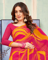 Vishal Prints Red Pink Printed Georgette Saree With Satin Piping