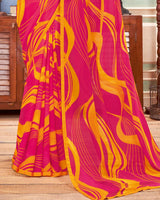 Vishal Prints Red Pink Printed Georgette Saree With Satin Piping