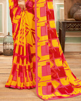 Vishal Prints Golden Yellow Printed Georgette Saree With Satin Piping