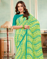 Vishal Prints Lime Green Printed Georgette Saree With Satin Piping