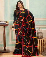 Vishal Prints Black Printed Georgette Saree With Satin Piping