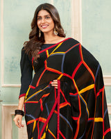 Vishal Prints Black Printed Georgette Saree With Satin Piping