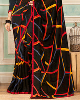 Vishal Prints Black Printed Georgette Saree With Satin Piping
