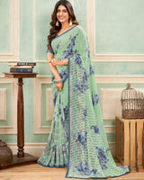 Vishal Prints Pastel Green Printed Georgette Saree With Satin Piping