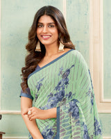 Vishal Prints Pastel Green Printed Georgette Saree With Satin Piping