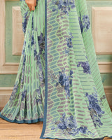 Vishal Prints Pastel Green Printed Georgette Saree With Satin Piping