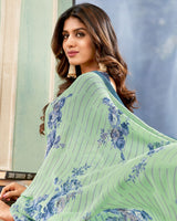 Vishal Prints Pastel Green Printed Georgette Saree With Satin Piping
