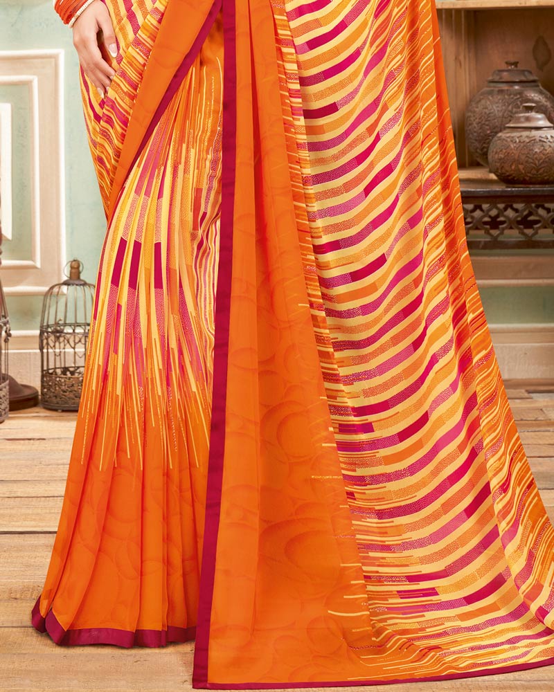 Vishal Prints Dark Orange Printed Georgette Saree With Satin Piping