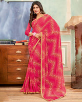 Vishal Prints Red Pink Printed Georgette Saree With Satin Piping