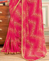 Vishal Prints Red Pink Printed Georgette Saree With Satin Piping