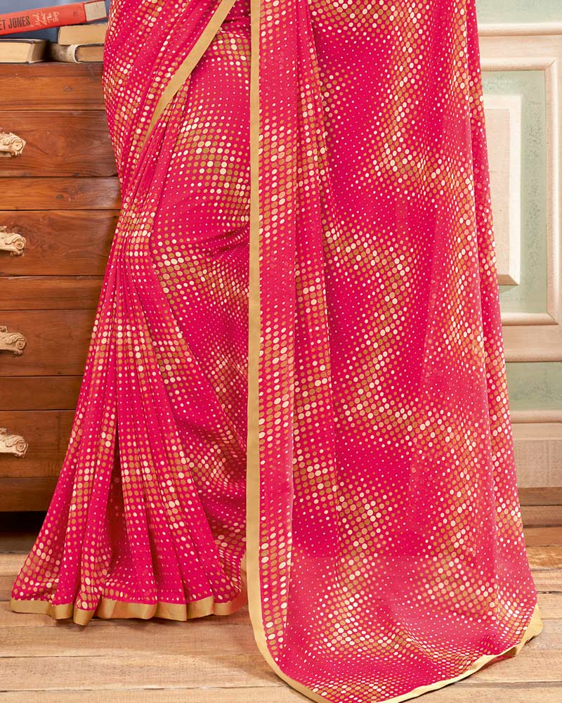 Vishal Prints Red Pink Printed Georgette Saree With Satin Piping