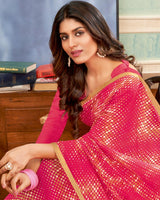 Vishal Prints Red Pink Printed Georgette Saree With Satin Piping