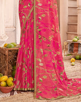 Vishal Prints Red Pink Printed Georgette Saree With Satin Piping