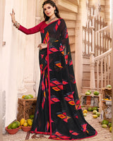 Vishal Prints Black Printed Georgette Saree With Satin Piping