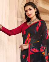 Vishal Prints Black Printed Georgette Saree With Satin Piping