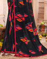 Vishal Prints Black Printed Georgette Saree With Satin Piping