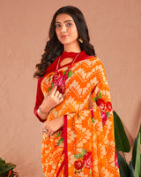 Vishal Prints Orange Printed Georgette Saree With Satin Piping