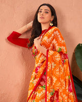 Vishal Prints Orange Printed Georgette Saree With Satin Piping