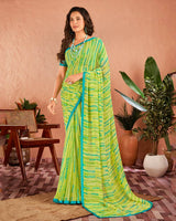 Vishal Prints Lime Green Printed Georgette Saree With Satin Piping