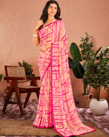 Vishal Prints Hot Pink Printed Georgette Saree With Satin Piping