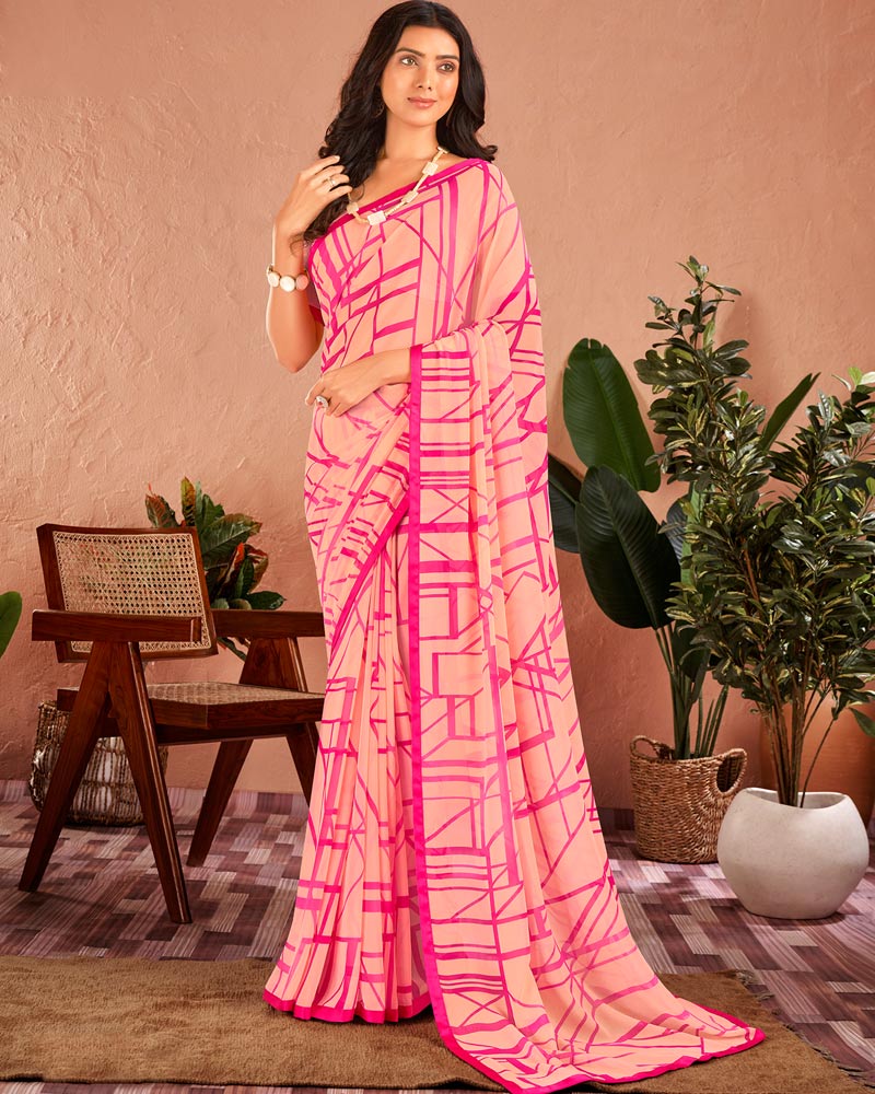 Vishal Prints Hot Pink Printed Georgette Saree With Satin Piping