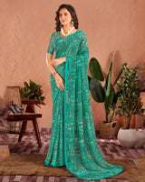 Vishal Prints Deep Sea Green Printed Georgette Saree With Satin Piping